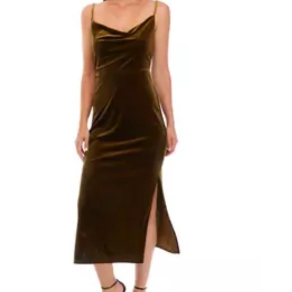 Taylor Sleeveless Cami Cowl Neck Solid Velvet Midi Length Dress Size 6 - Picture 1 of 13